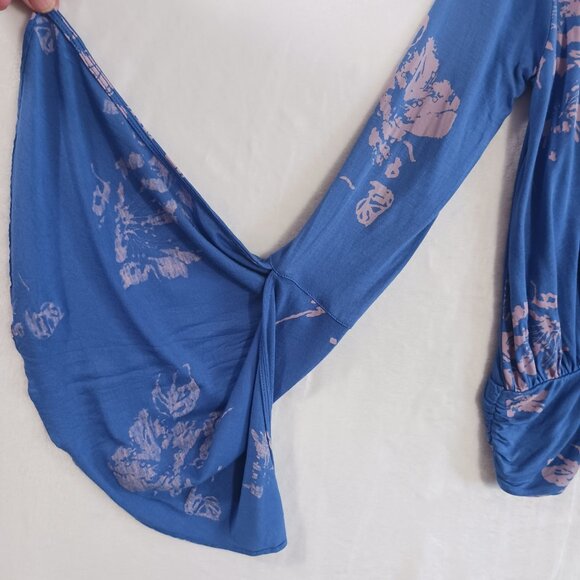 Free People, Small, Fiona, Blue, Long Sleeve, Boho Style, Surplice, Tie Waist - Picture 7 of 16